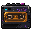Walkman: a black cassette player with an amber tape window